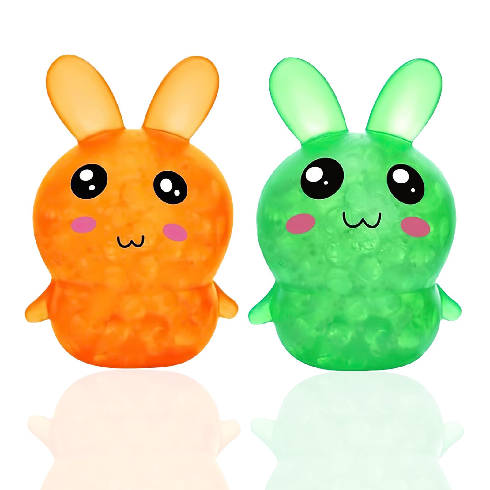 2 Pcs Easter Toys,Stress Balls,Easter Gifts for Kids,Rabbit Squeeze Toy,Soft Squeeze Fidget Toys, Anxiety Sensory Toys for Office,Home and Travel Use(Orange And Green)