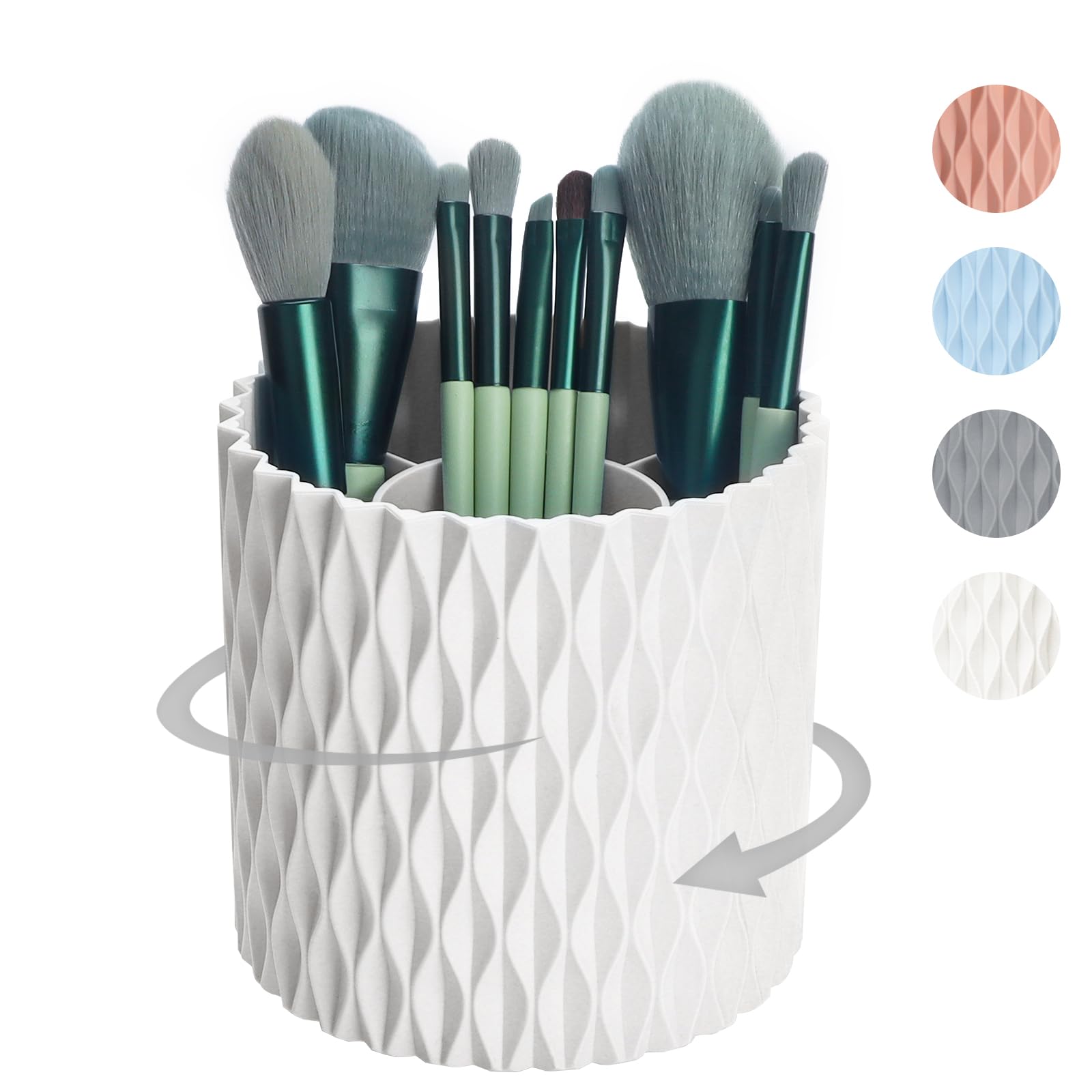 Makeup Brush Holder Organizer-360° Rotating Makeup Brush Storage,Pencil Pen Holder Cup,Desk Accessories,5 Slot Make up Brushes Cup, for Vanity Desktop Bathroom Countertop (White)