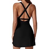 QINSEN Womens Crewneck Criss Cross Open Back Tennis Dress Sleeveless Built in Shorts Golf Athletic Dresses with Pockets