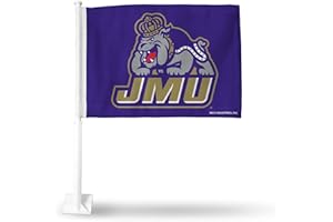 Rico Industries NCAA James Madiscon Dukes Team Color Double Sided Double Sided Car Flag - 16" x 19" - Strong Pole That Hooks onto Car/Truck/Automobile