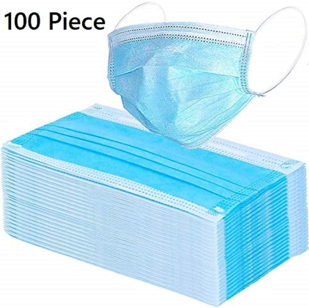 100 Pack Disposable Protective Surgical Masks - Face Mask for Germs, Dust, Smoke, and Pollen Outdoor