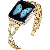 JFdragon for Apple Watch Band 38mm 40mm 41mm 42mm(Series10 11) Women Series11 10 9 8 7 6 5 4 SE iwatch Bands Bling Metal Bracelet Cute Fancy Dressy Strap Gold