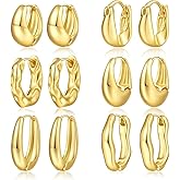 JeHwuel 6 Pairs Gold Hoop Earrings Set for Women, 14K Gold Plated Huggie Chunky Earring Variety Pack, Hypoallergenic Thick Jewelry Gift