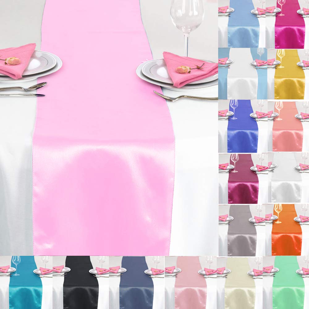 Time to Sparkle 5 Pack Satin Table Runners 12"x108"inch Chair Sashes Swags Wedding Party Table Decoration - Pale Pink