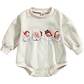 ZAXARRA Newborn Baby My First Christmas Outfit Girl Boy Christmas Clothes Cute Santa Sweatshirt Bubble Romper for Fall Winter