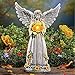 Collections Etc Solar Light Up Angel with Sunflowers, Wings Spread, Garden Statue