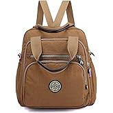 PORRASSO Casual Backpack Women Shoulder Bag Ladies Crossbody Bag Nylon Handbag Daypack for Work Travel Daily Use Khaki
