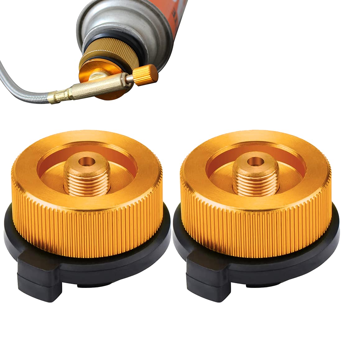 QUUPY 2 Pcs Portable Camping Stove Adapter,Output Propane Canister Converter,Suitable for Split Burner,Orange