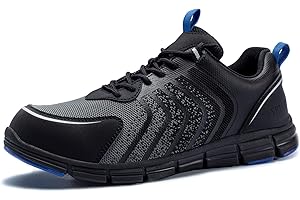 SPIEZ Men's Safety Shoes, Composite Toe, Non-Slip, Puncture-Proof, Lightweight & Breathable Work Sneakers, Black (US 7.5-12)