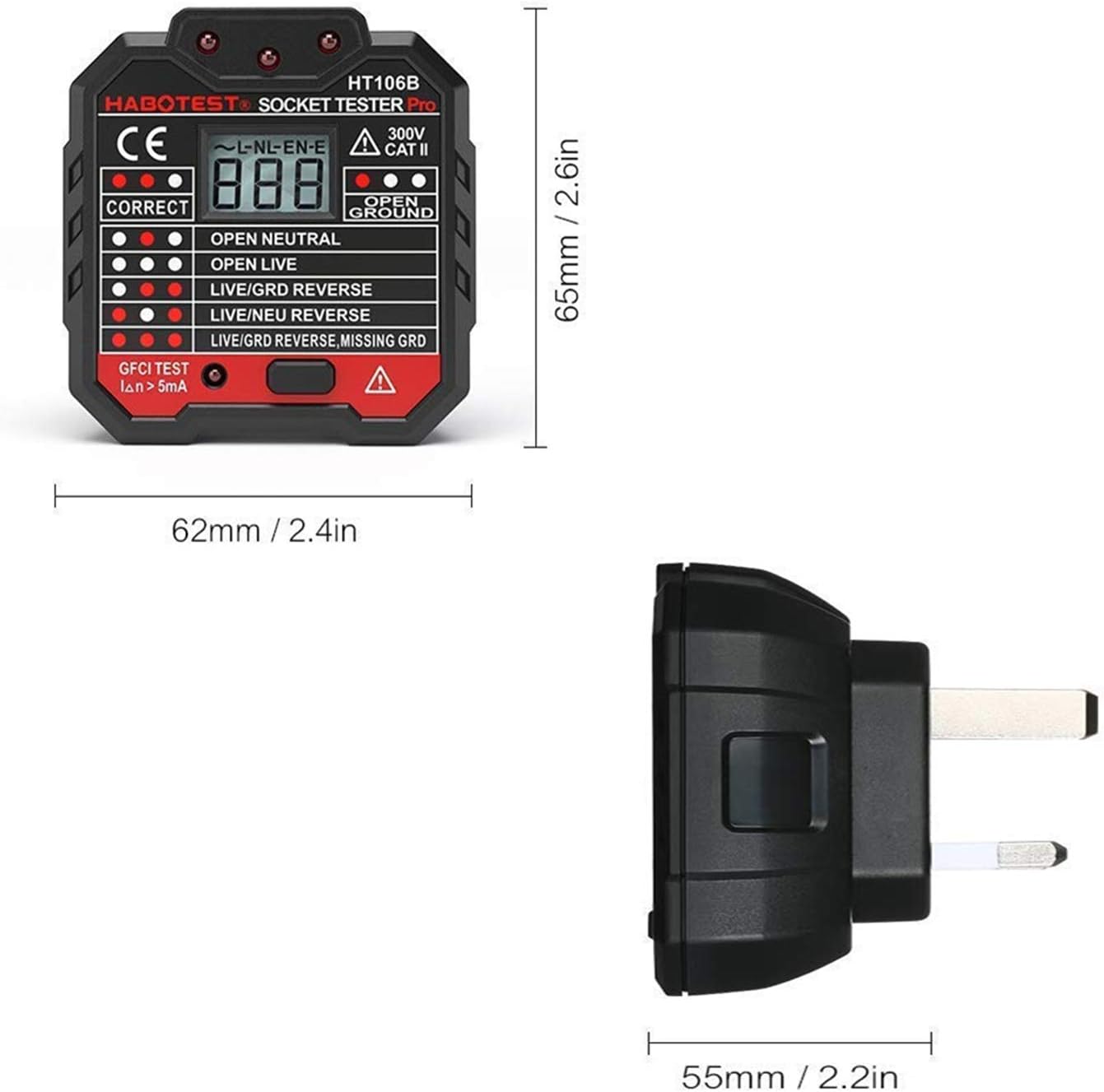 VORPE Power Socket Tester with LCD Display, Live Neutral Earth Wire Test, RCD and GFCI Test, Seven Wiring Patterns, UK Plug - Image 4