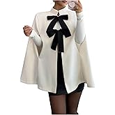 GORGLITTER Women's Cape Coat Bow Cut Out Dolman Sleeve Poncho Cloak Business Casual Outerwear