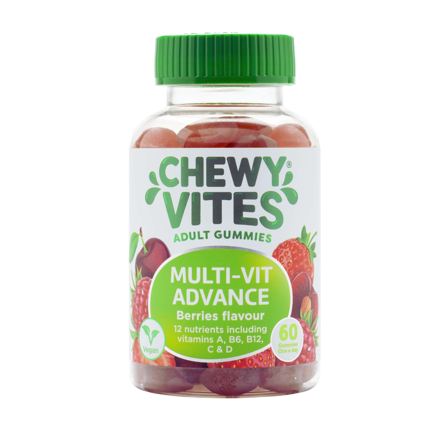 Chewy Vites Adult Multivitamin Advance, 60 Multivitamin Gummies, 12 Essential Nutrients, 2 Months Supply, Real Fruit Juice, Vegan, Berries Flavour — image 1