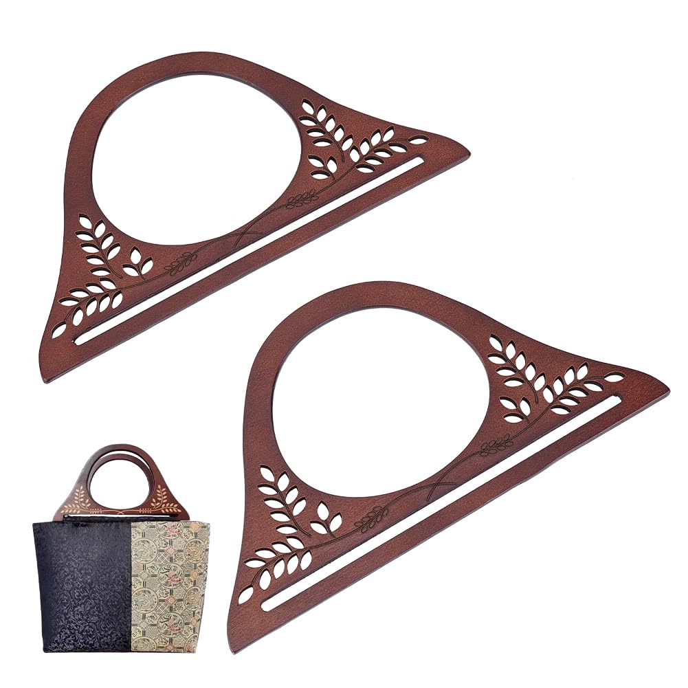 PH PandaHall 2PCS Wooden Bag Handle Replacement, D-Shaped Handbag Purse Handles Hollow-Out Flower Replacement Handle for DIY Beach Bag Straw Bag Shopping Tote Crochet Bag, 24.9x13.4cm/9.8x5.2inch