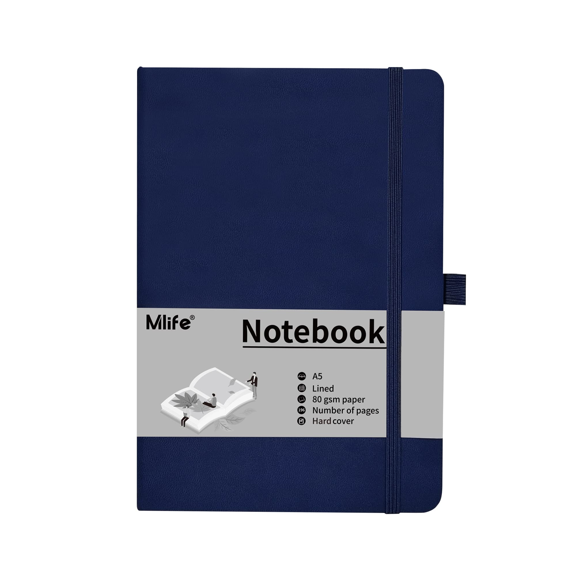 Mlife A5 Journal Notebook,Lined Hardback Notebook with Pen Holder,192 Pages,5.7 inches * 8.4 inches - for Women and Men (Blue)