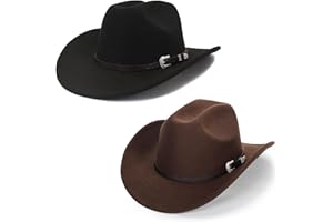 KorhLeoh Women Men Western-Cowboy-Cowgirl-Hat Outdoor Faux Felt Wide Brim Western-Belt-Buckle Panama Fedora Hat