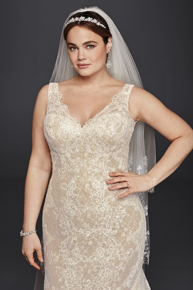 Oleg Cassini Plus Size Lace Trumpet Wedding Dress Style ...
