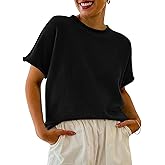 Saodimallsu Women's Short Sleeve Lightweight Casual Crewneck Loose Fit Knit T-Shirt