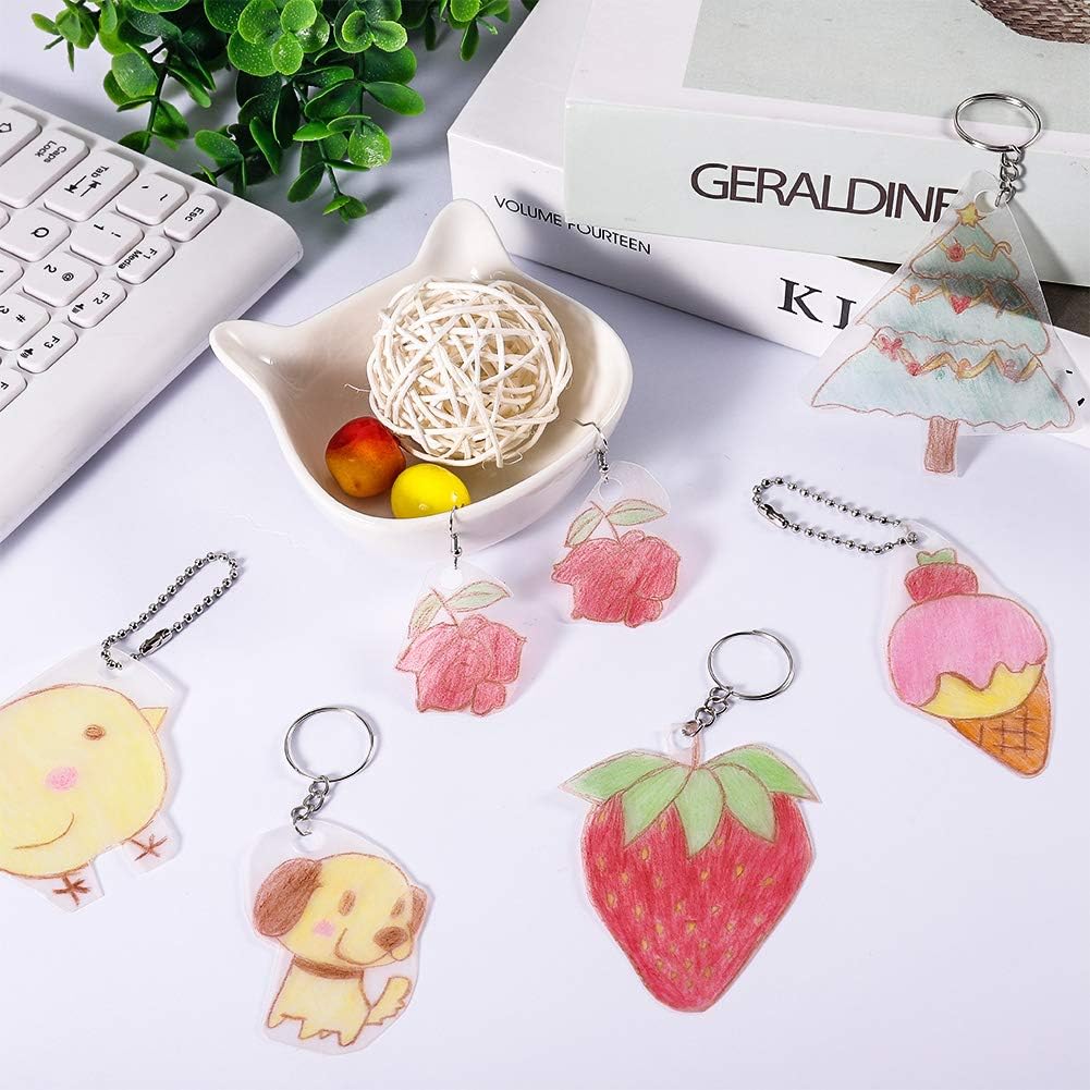 Tony-p 150 Pieces Heat Shrink Plastic Sheet Kit, 20 PCS Shrinky Art Paper with 130 PCS Keychains Accessories - Image 5