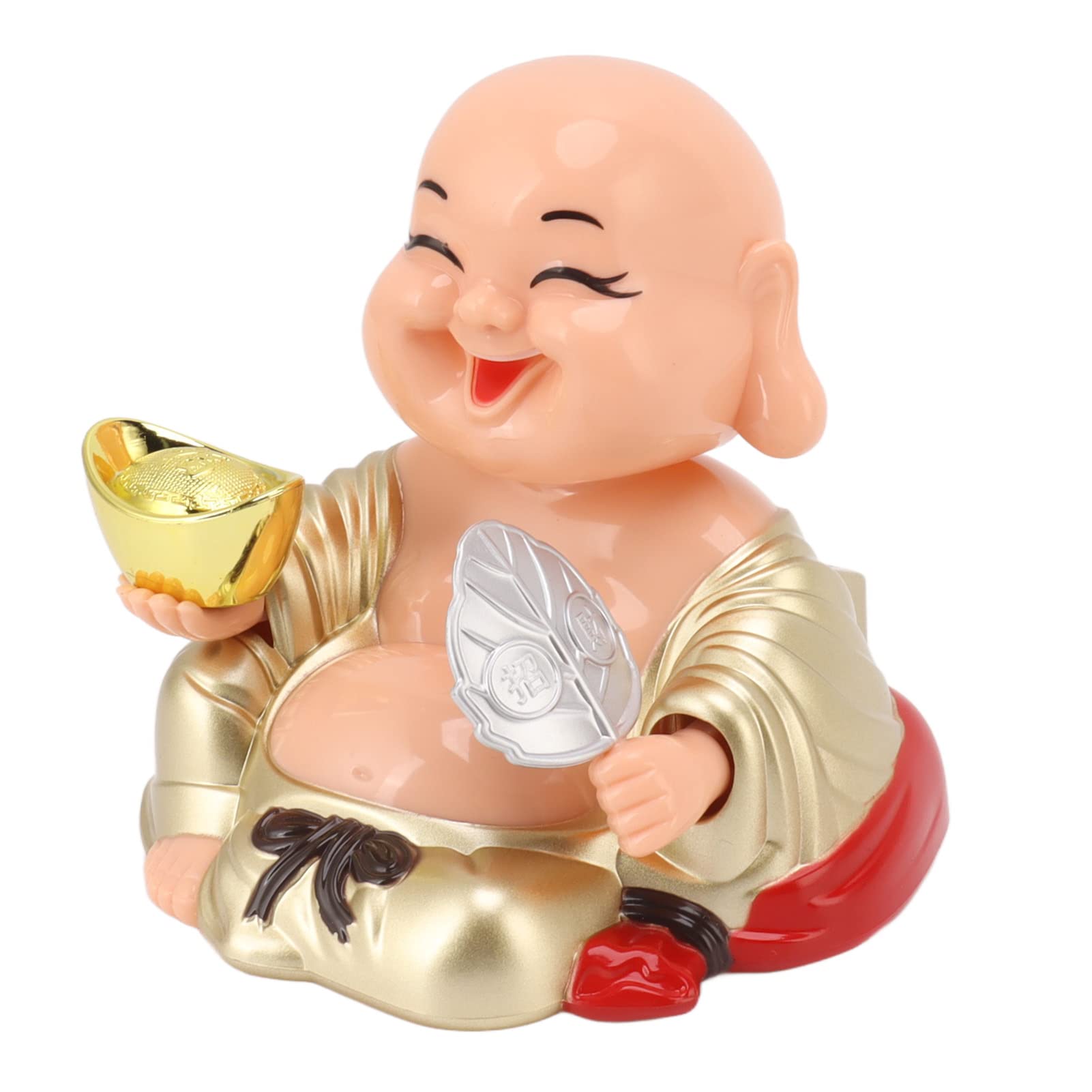 Zerodis Monk Figurine Solar Powered Laughing Buddha Ornament Feng Shui Statue Attract Wealth Charm of Prosperity Sculpture Automatic Nodding Smiling Buddha Decoration for Car Dashboard