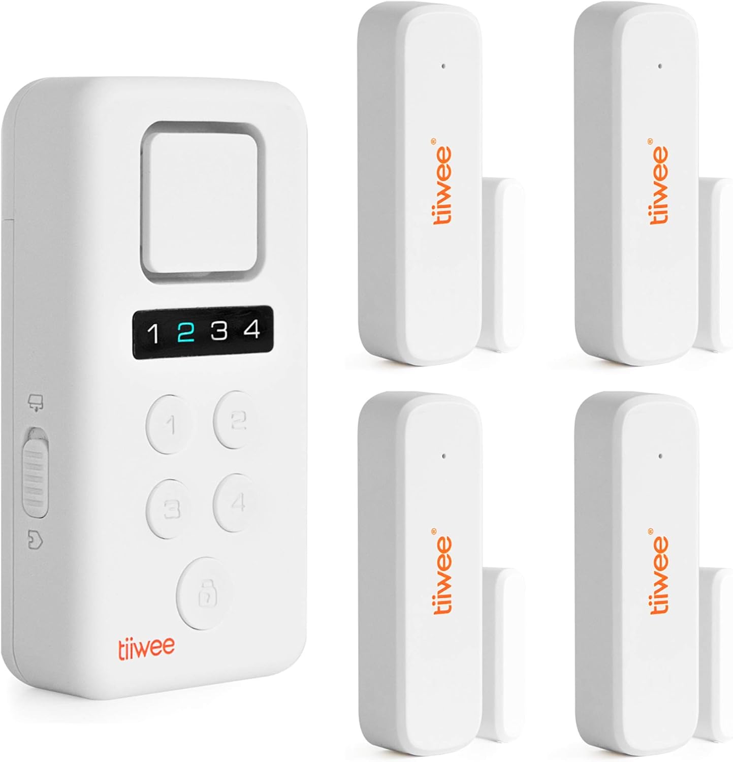 tiiwee X3 Wireless Home Alarm System, White - Loud 120dB Siren, 4 Door & Window Sensors, Battery Powered, Touch Control, Photoelectric