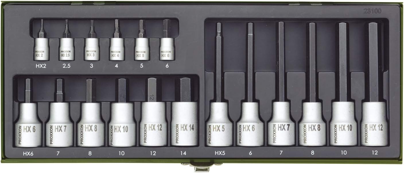 Proxxon Hex 23100 Hexagonal Socket Spanner Set 1/4-Inch and 1/2-Inch 18-Piece, Silber, 18-tlg - Image 3