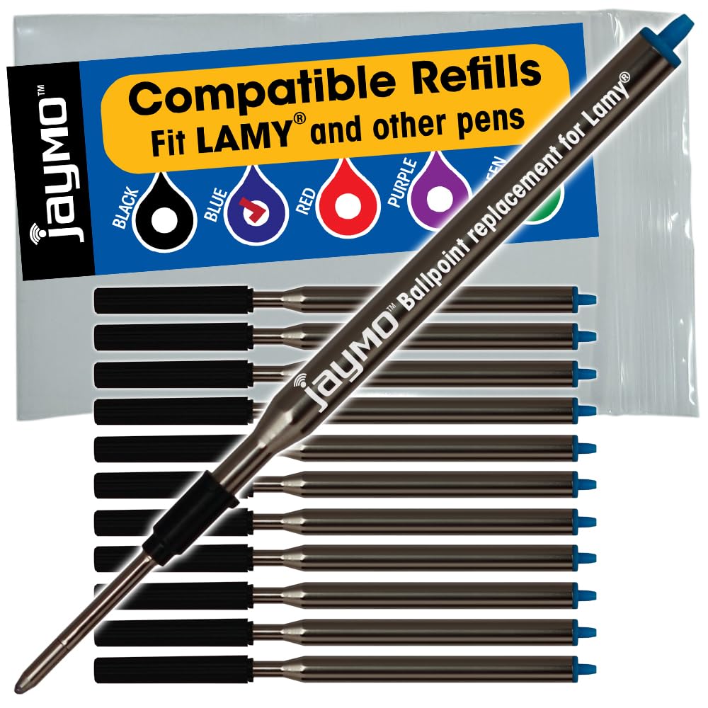 Jaymo Replacement for Lamy M16 1200152 - Measures 4.17 in / 106 mm Long - Ballpoint Pen Refill - 12 Blue