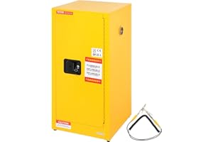 VEVOR Flammable Cabinet 16 Gal, Cold-Rolled Steel Flammable Liquid Storage Cabinet, 18.1 x 18.1 x 35.4 in Explosion Proof with Adjustable Shelves 1 Door for Commercial Industrial Use, Yellow