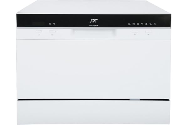 SPT SD-2224DW ENERGY STAR Countertop Dishwasher with Delay Start - Portable Dishwasher with Stainless Steel Interior and 6 Place Settings for Apartment Office And Home Kitchen, White