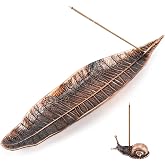 Accmor Incense Holder Set, Leaf and Snail Incense Burner, Incense Ash Catcher, Incense Sticks Holder for Counters, Meditation Room, Yoga, Home, Office, Red Copper