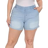 HDE Women's Plus Size Jean Shorts High Waisted Stretch Denim Pull On Shorts