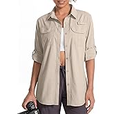 Womens UPF 50 Long Sleeve Sun Shirt Safari Hiking Fishing Quick DIY UV Protection Button Up Travel Shirt for Gardening