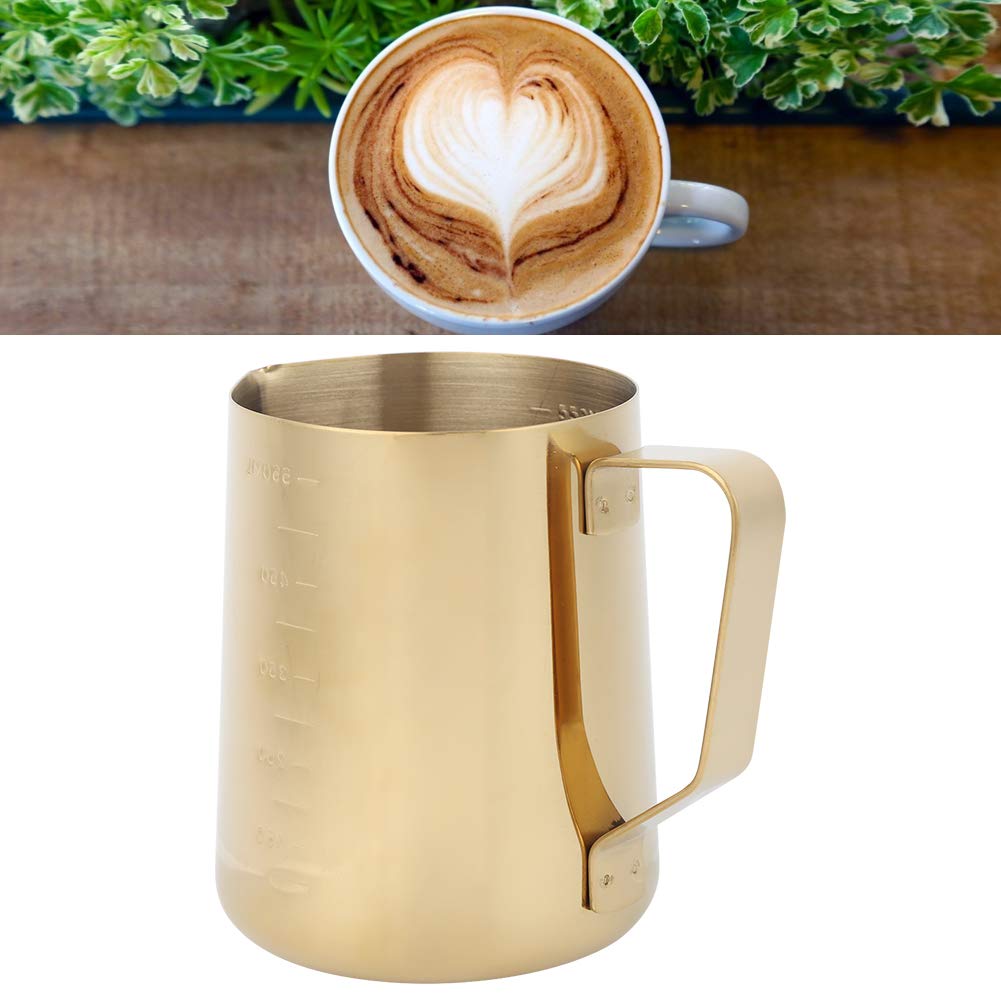 Christmas Carnival Frothing Pitcher - Milk Steaming Pitchers - Gold Stainless Steel Coffee Milk Frothing Cup Pitcher Jug with Scale for Home Coffee Latte Art Use(600ML)