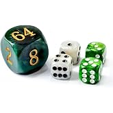 5pcs Set 30MM Backgammon Pearl Dice Set - 30MM (1 3/16") Large Backgammon Doubling Cube Plus 4pcs 16MM Dice (Green/White Marbleized)