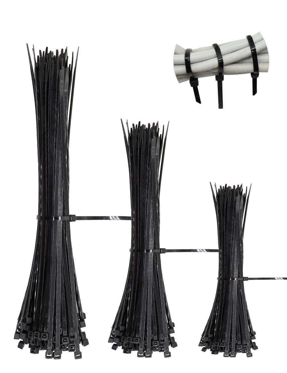 300 Pieces Black Nylon Cable Ties,3.6mm Width Self-Locking Durable Mixed Length Cable Ties,DIY for Home,Kitchen,Garden-150mm/250mm/350mm