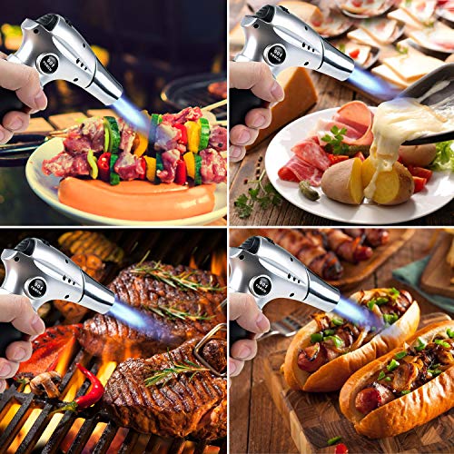 Alcoon Blow Torch Lighter Kitchen Cooking Culinary Torch Refillable Butane Torch with Safety Lock and Adjustable Flame Fit for BBQ Camping Creme Brulee Baking (Butane Gas NOT Included)