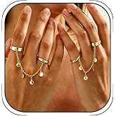 Titayen Chain Ring for Women Chunky Dangle Ring Two Finger Rings Crystal Statement Open Adjustable Finger Chain Rings Fashion Jewelry Accessories