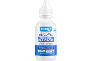 Vetnique Labs Oticbliss Ear Cleaner Wipes/Flushes for Dogs & Cats with Odor Control and Itch Relief Reduces Head Shaking - Clear The Ear (Medicated Ear Drops, 1.8oz)