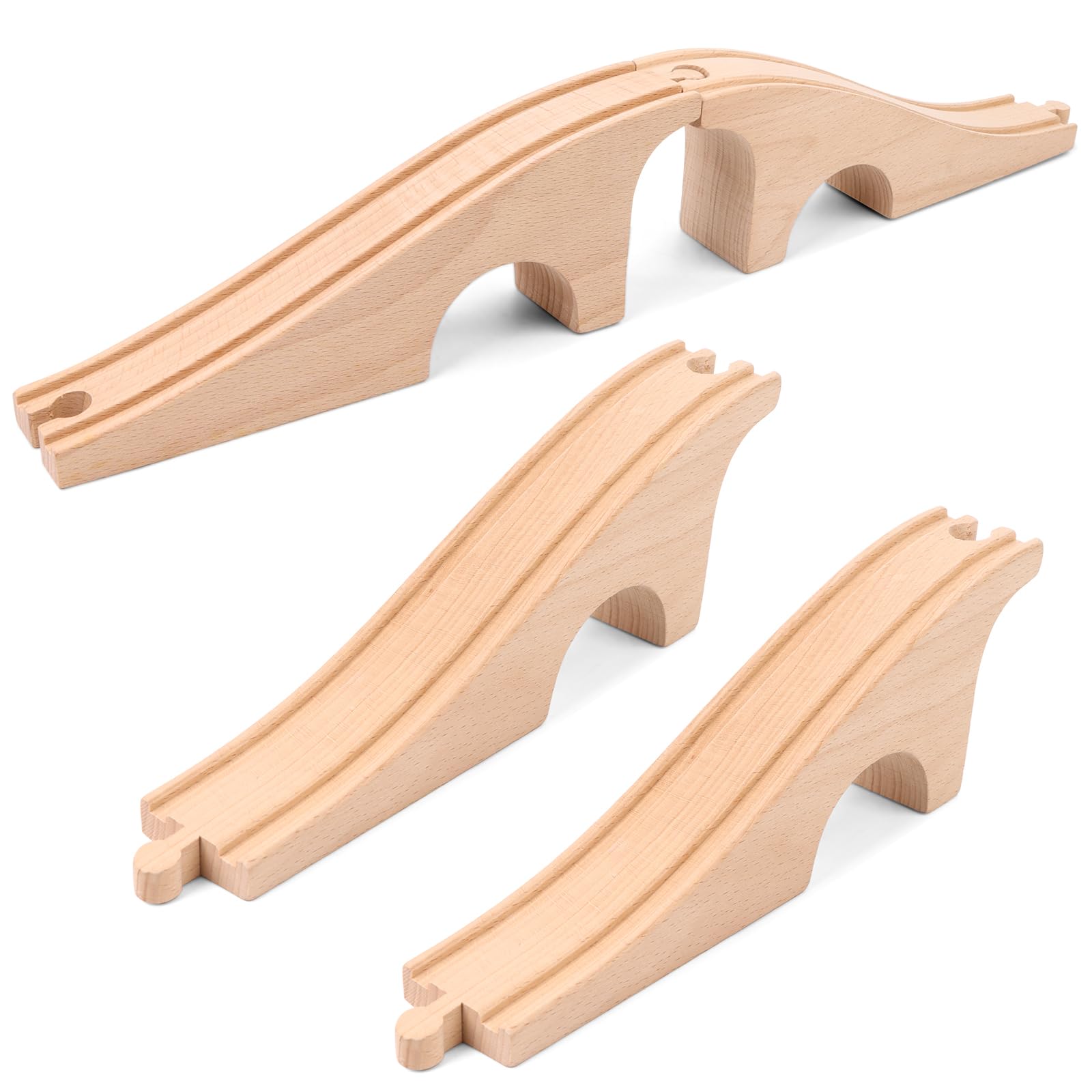 Wooden Train Track Bridge Wood Train Track Expansion Three Arch Bridge Wooden Toys Wood Train Track Accessories for Most Major Toy Trains Railway