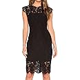 MEROKEETY Women's Sleeveless Lace Floral Elegant Cocktail Dress Crew Neck Knee Length for Party