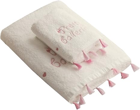 Amazon バスタオル 70x140 綿100 フェイスタオル 大きいサイズタオル 2枚セット 柔らかい 肌触り良い 家庭用 かわいい おしゃれ ピンクバレエ柄 タオルセット ホーム キッチン オンライン通販