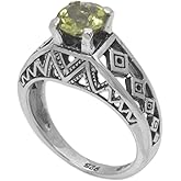 NOVICA Artisan Handcrafted Peridot Cocktail Ring Silver Lattice Sterling Green Single Stone Indonesia Geometric Birthstone 'Sky Goddess Temple'