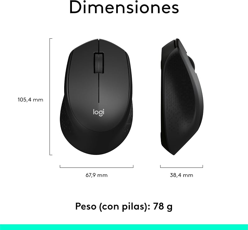 Logitech M280 Wireless Mouse, 2,4 GHz com Nano USB Receiver, Optical Tracking 1000 DPI, 3 botões, bateria de 18 meses, PC / Mac / Laptop - Preto