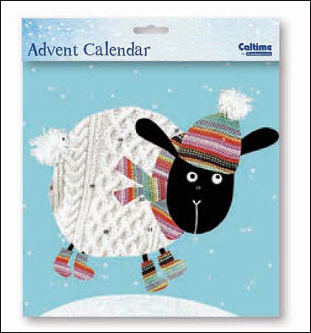 Caltime Square Advent Calendar 230 mm x 230 mm - Wooly Christmas - Sheep Knitting - Glitter Varnished