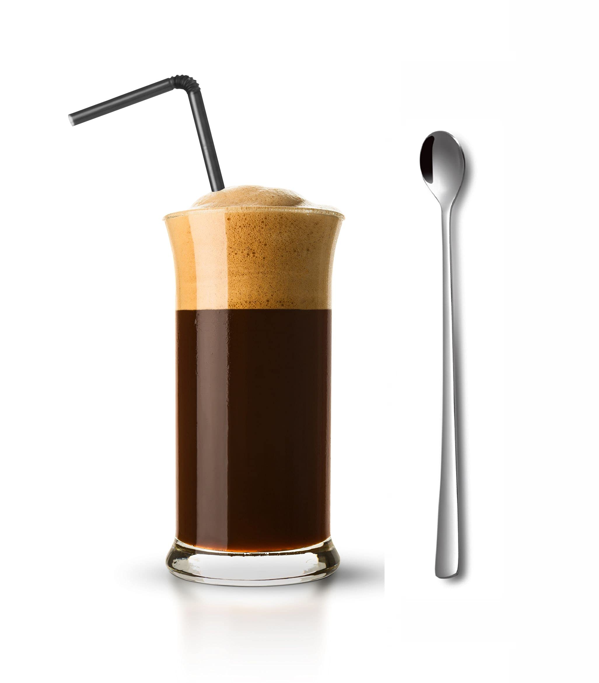 Topkapi Monaco 250.620 4-Piece Glasses Set with 2 Glasses for Frappe Milkshake Cocktail Iced Coffee + 2 Long Handle Spoons