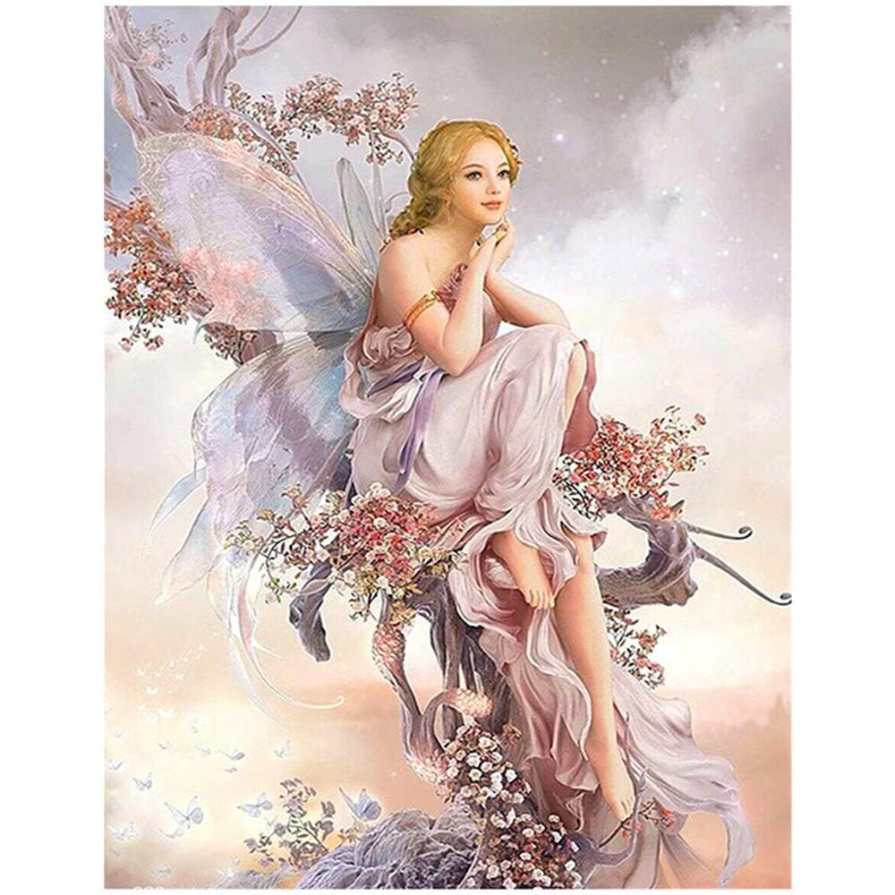 5D Diamond Painting Square 15x19 inches Butterfly Fairy Painting by Numbers Large Full Mosaic Pictures Adults Rhinestone Embroidery Arts Crafts Supplies Craft Jewels and Gems Home Wall Decor 40x50cm