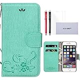 ACO-UINT iPhone 6s Wallet Case,iPhone 6 Wallet Case,Vintage Emboss Flower Wallet PU Leather Case,Folio Flip Cover Strap Case for iPhone 6/6s Green