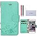ACO-UINT iPhone 6s Wallet Case,iPhone 6 Wallet Case,Vintage Emboss Flower Wallet PU Leather Case,Folio Flip Cover Strap Case for iPhone 6/6s Green