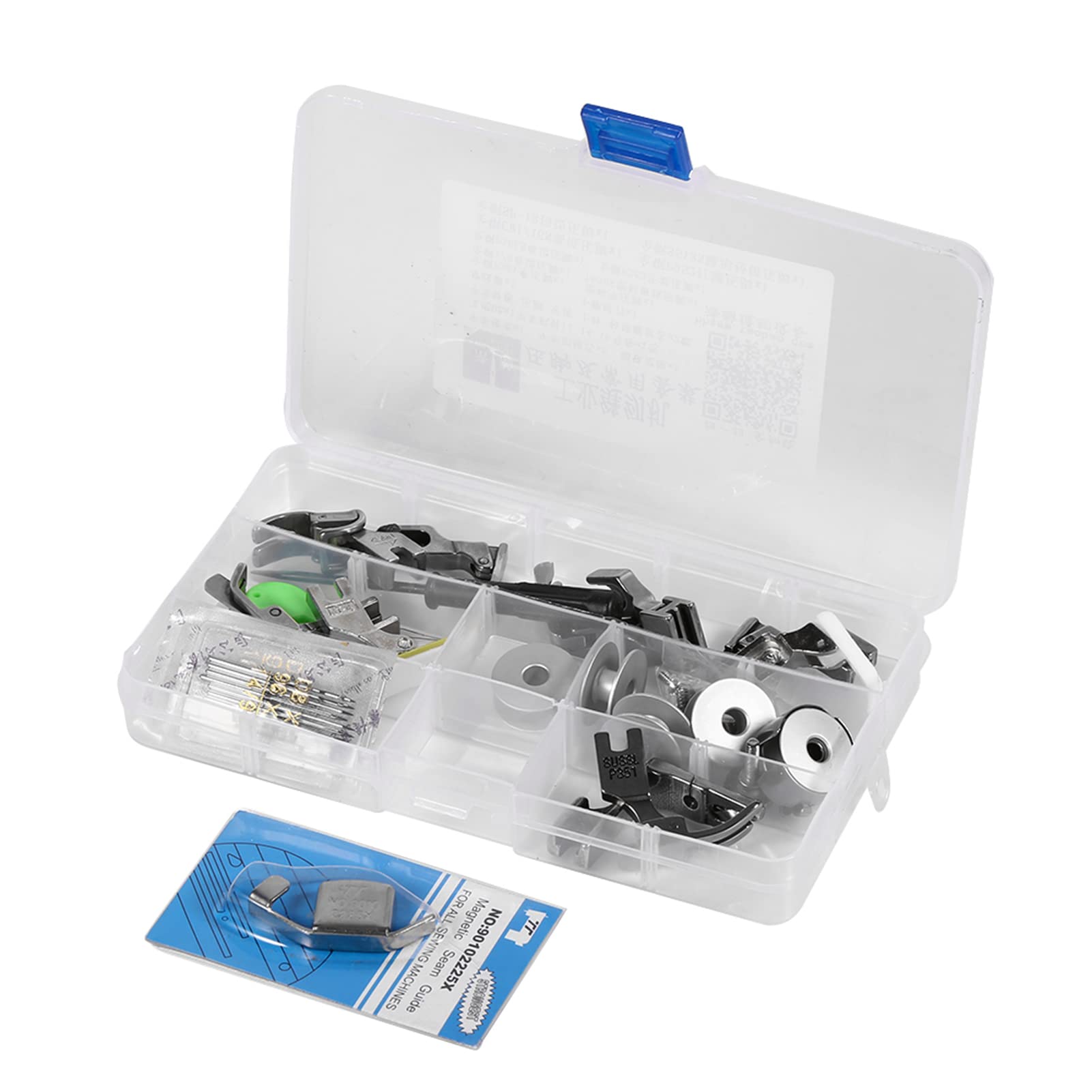 17 Pcs/Set Industrial Sewing Machine Parts, Sewing Machine Accessories with a Case Include Presser Foot Bobbin Needle Screwdriver Threader Screw, Compatible with Most Industrial Flat Sewing Machines