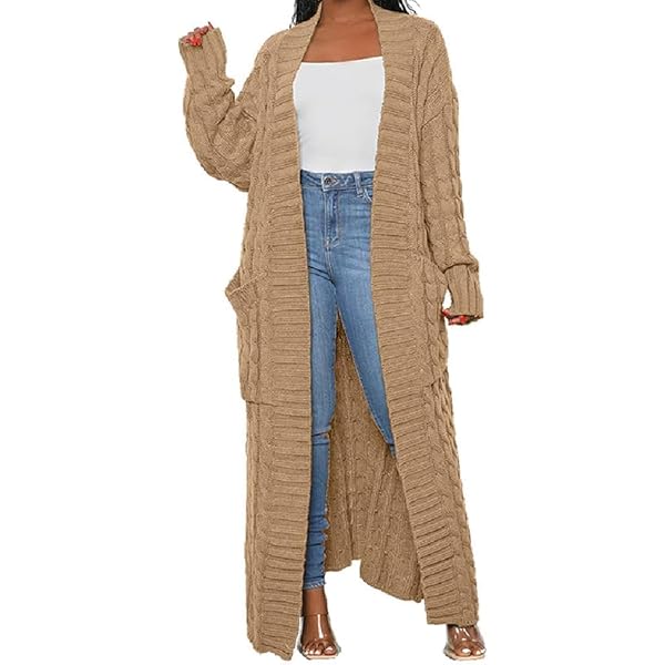LIVECLOTH Stylish Cable Knit Dual Pocket Long Cardigan, Womens