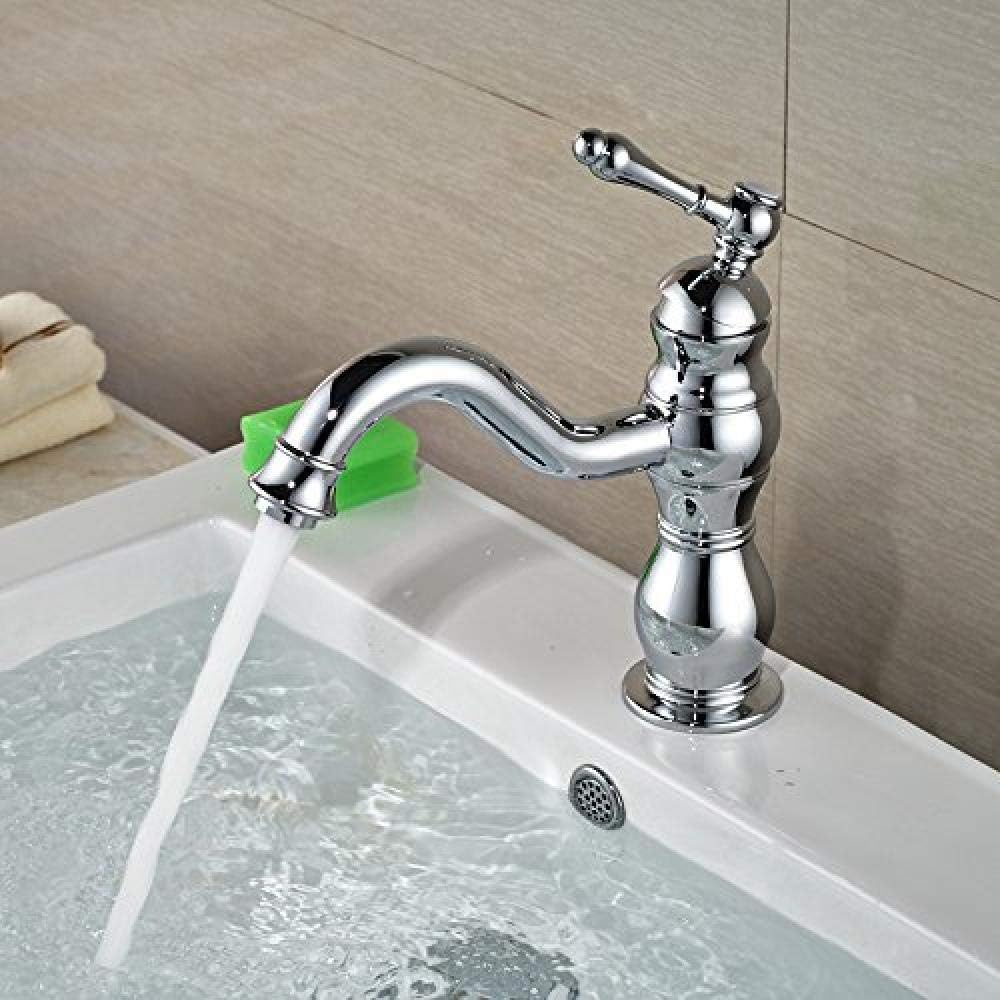 XDOUBAO Faucet Deck Mounted Ceramic Bathroom Brass Basin Faucet Long Spout Deck Mounted Washbasin Mixer Taps Hot Cold Water Tap One Hole Chrome@Chrome